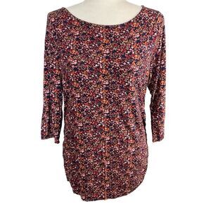 Motherhood Micro Floral Print Side Ruched Key Hole Back Neckline Top Size L